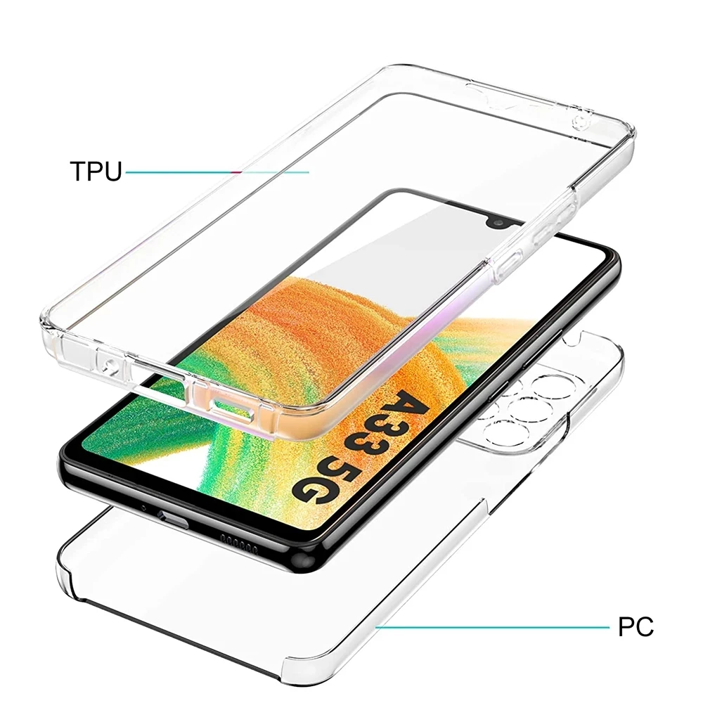 360° Full Cover Silicone Case For Samsung Galaxy A33 A23 A73 A13 A52 A53 A32 A22 A51 A71 A70 A50 S22 Clear Hybrid PC Hard Coque