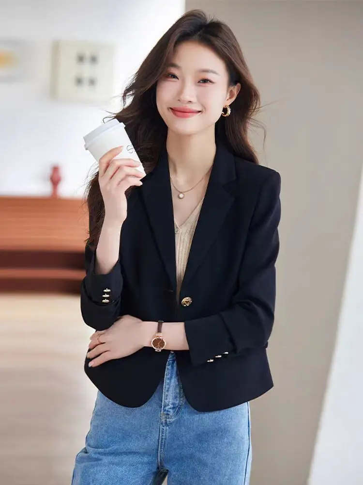 Luxury Women Blazer Tailored Jackets Black Suit Long Sleeve Buttons Spring Autumn Coats Office Ladies Clothing Blouse High-end