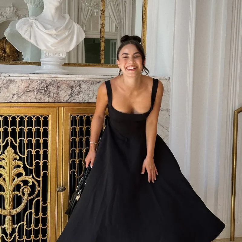 Prinsessenjurk banketstijl basic klassiek effen kleur sling vierkante kraag taille temperament mode-stijl Koninklijke oudere zus dr