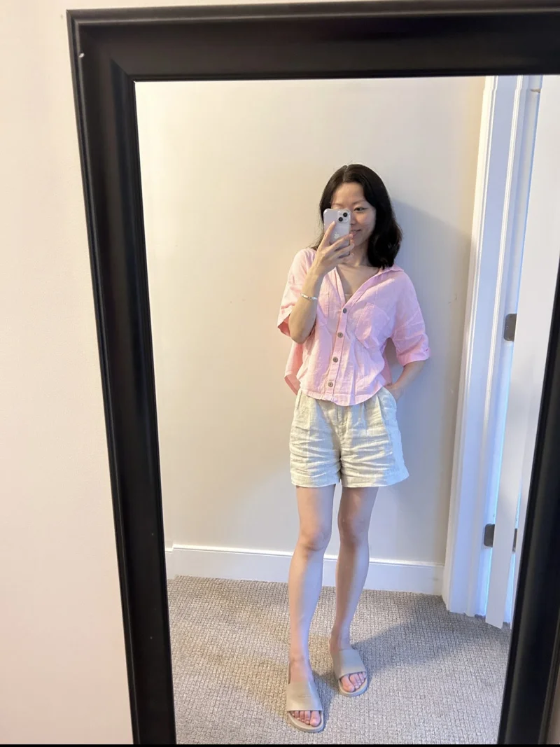 ETJ 2025 estate nuova camicia corta casual a maniche corte allentata in tessuto misto fresco e traspirante da donna