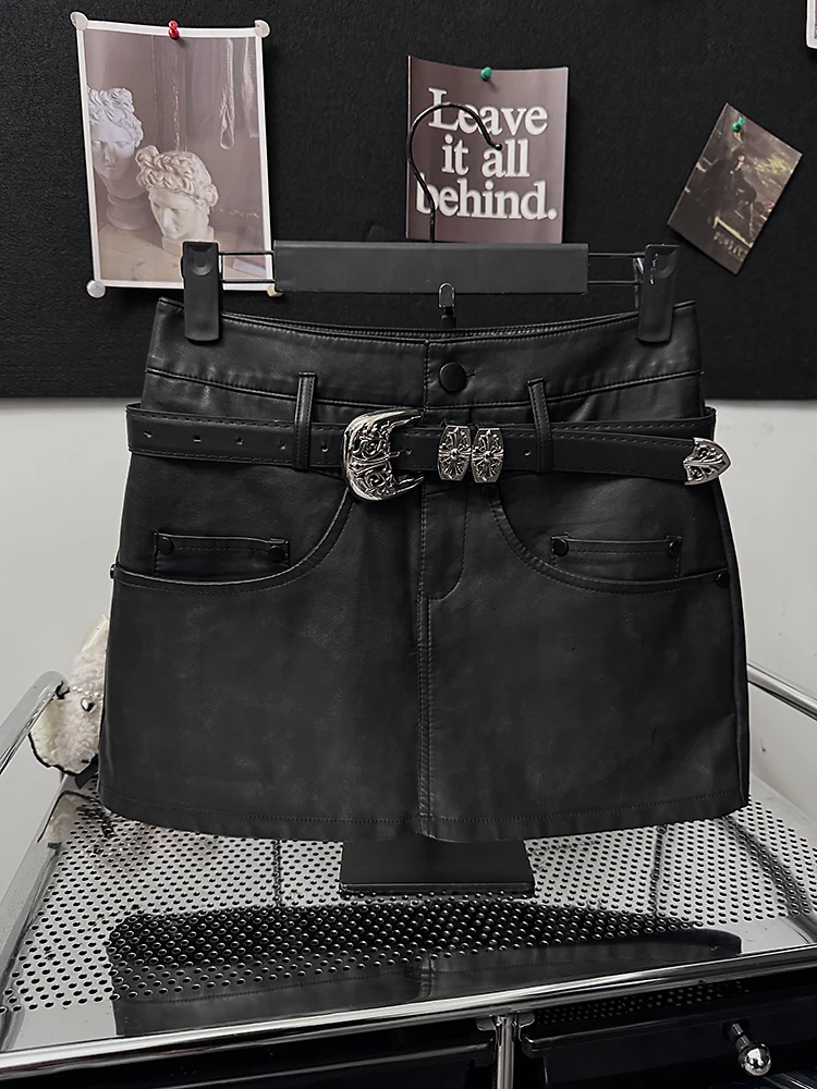 

Юбка из искусственной кожи с высокой талией, женская, модная, приталенная, А-силуэт, для повседневной носки, короткая, осень-зима