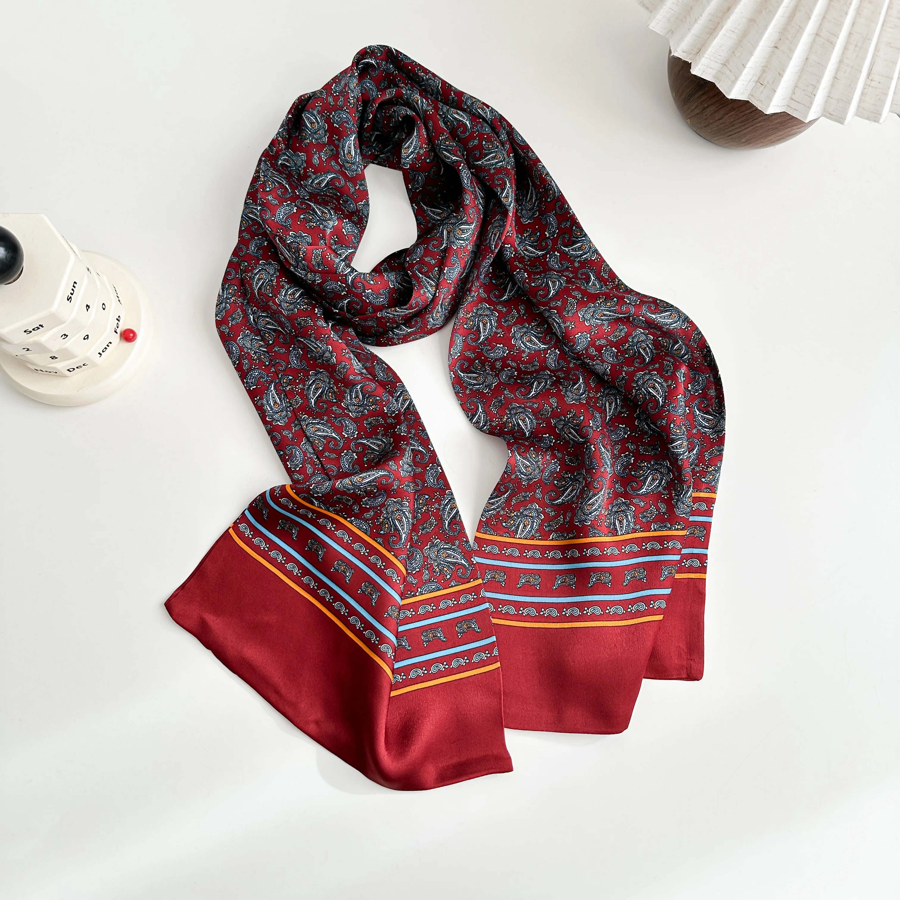 

Premium 100% Silk Scarf 26×160cm Double-Sided Print Luxury Gift for Women All-Season Silk Shawl