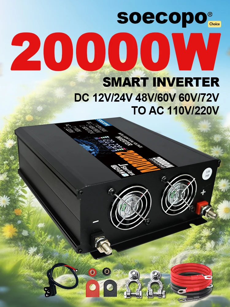 20000 W intelligenter Wechselrichter – Dual-Spannungseingang, Solar- und Stromtyp, DC zu AC 110 V/220 V, zuverlässiger 12-V-Wechselrichter für 110 V Heimcamping
