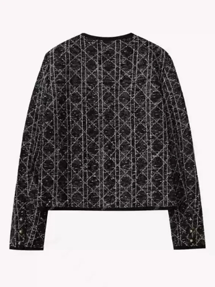 2025 new style fashionable European old money style tweed jacket slimming round neck rhombus top
