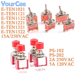 PS-102 PS-202 Mini 6mm 3pin 6pin Toggle Switch SPDT DPDT Momentary Push Button Switch 2A 250VAC 5A 120VAC E-TEN1 15A 2/3/4/6P