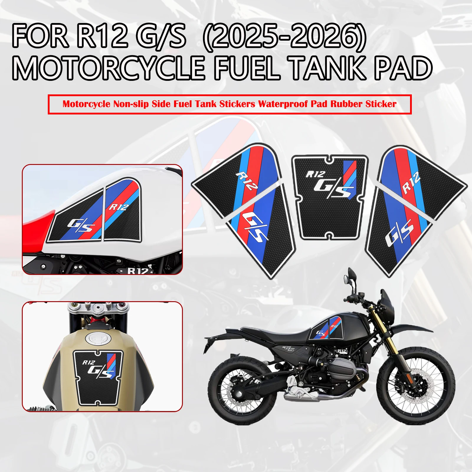 

New Motorcycle Fuel Tank Pads Sticker Side Gas Knee Grip Protector Traction Decals For BMW R12 G/S R12 G R12 S 2025-2026