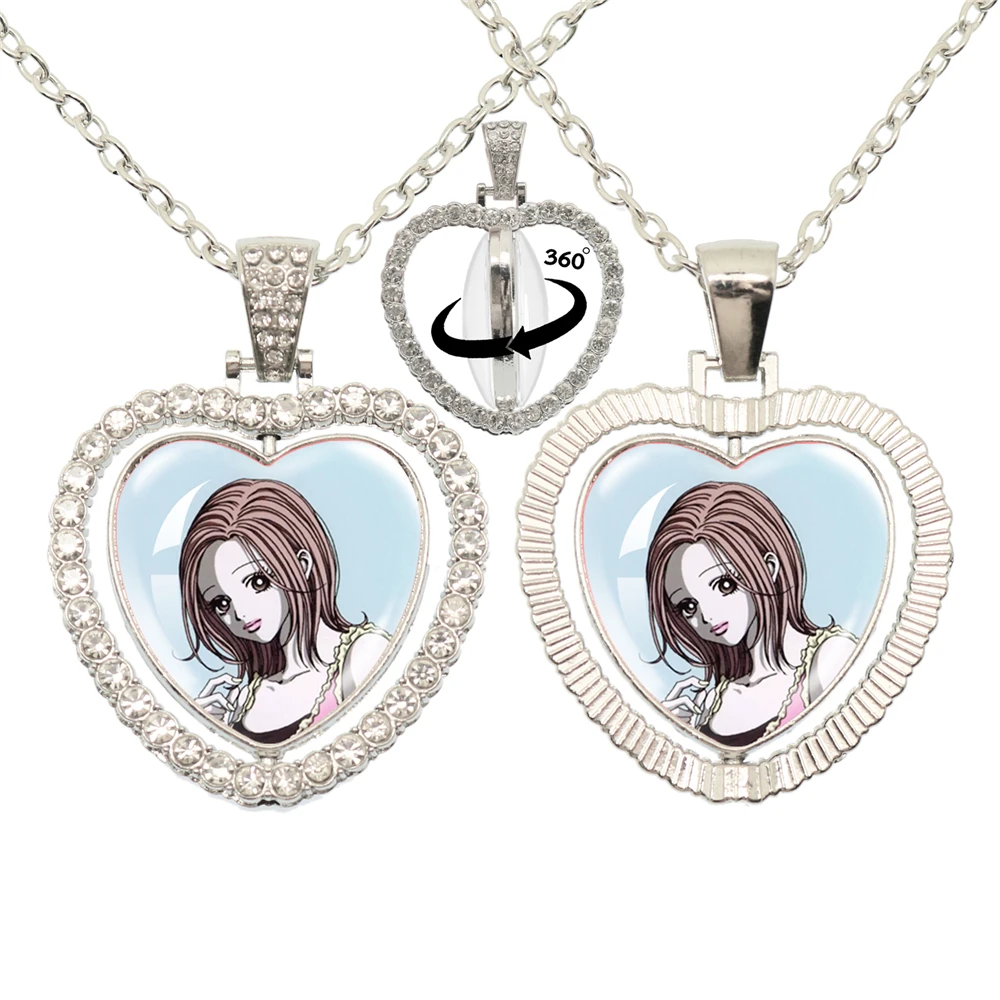 Nana Anime Glass Heart Pendant Double Sided Necklace 360 Degree Rotation Cosplay Fashion Accessories Jewelry