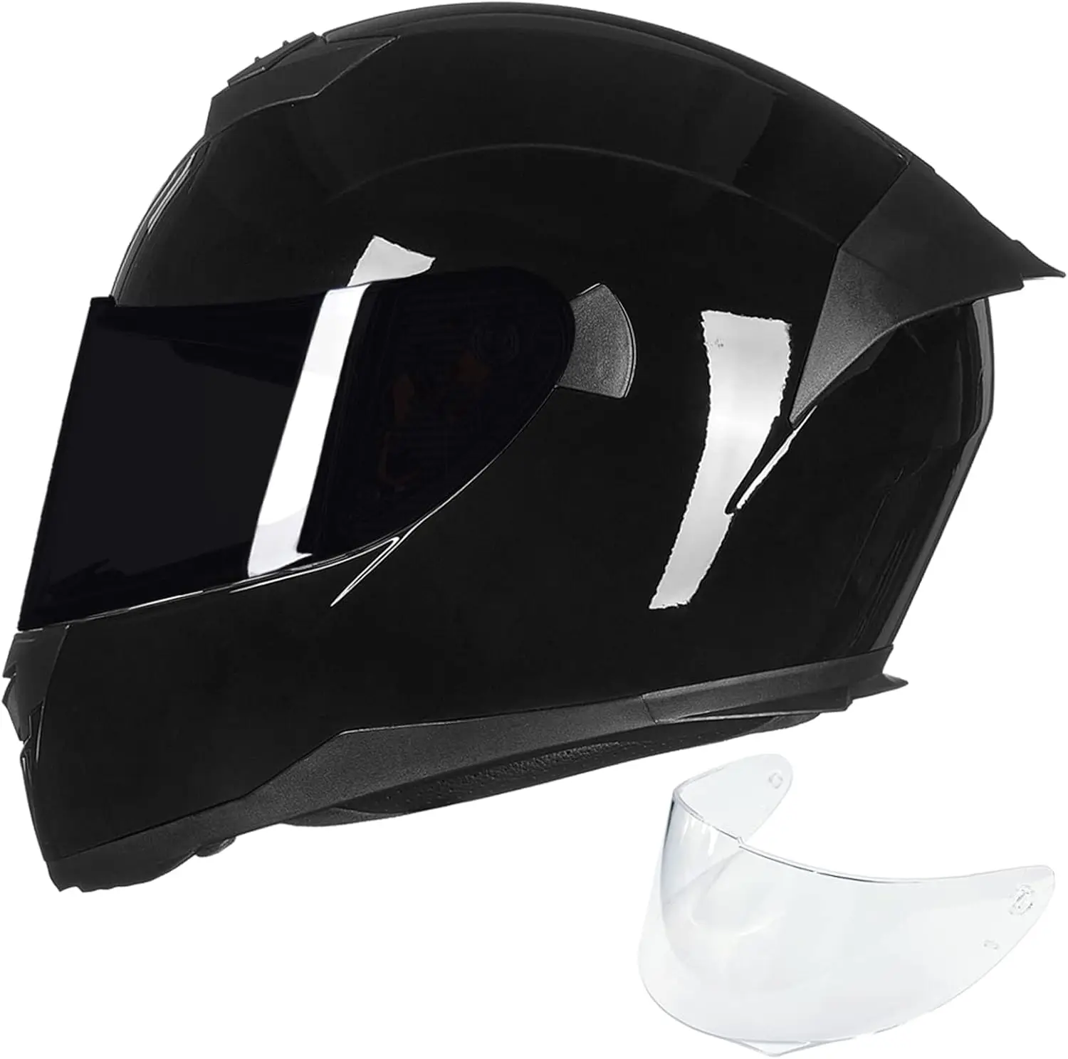 

Full Face Motorcycle Helmet DOT Certified Dual Visors Motocross Street Bike Gloss Black Large