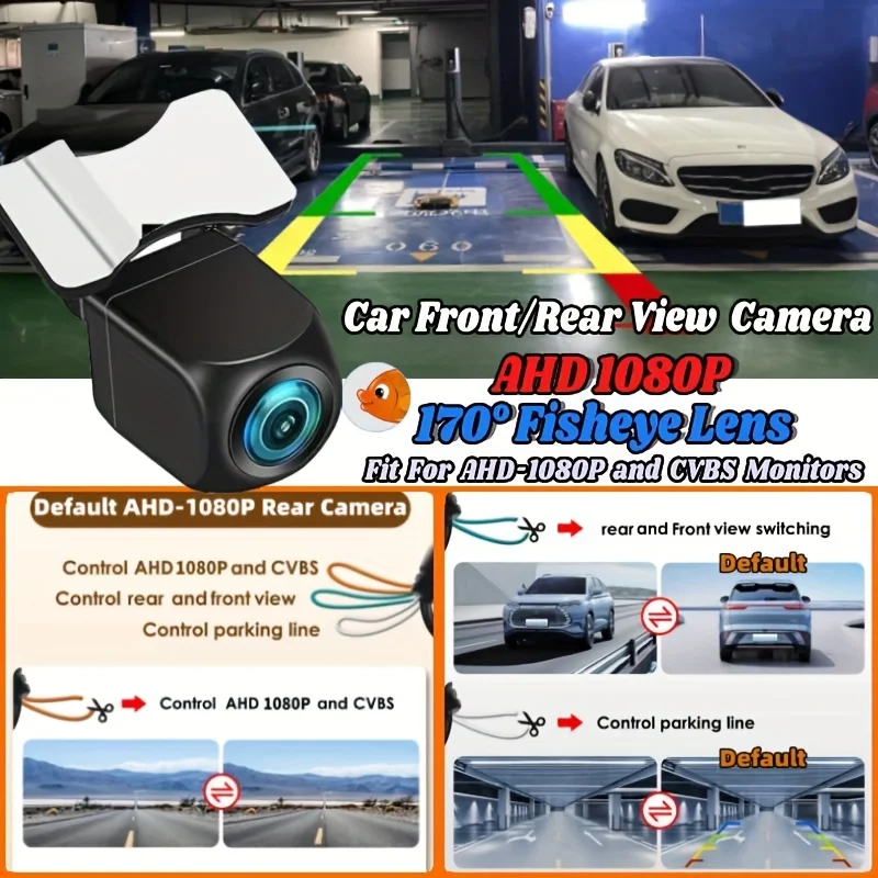 

170° Fisheye AHD-1080P/CVBS Car Camera with Wide Angle Lens & Night Vision - Rear & Front View Backup Camera Parking Line Guide