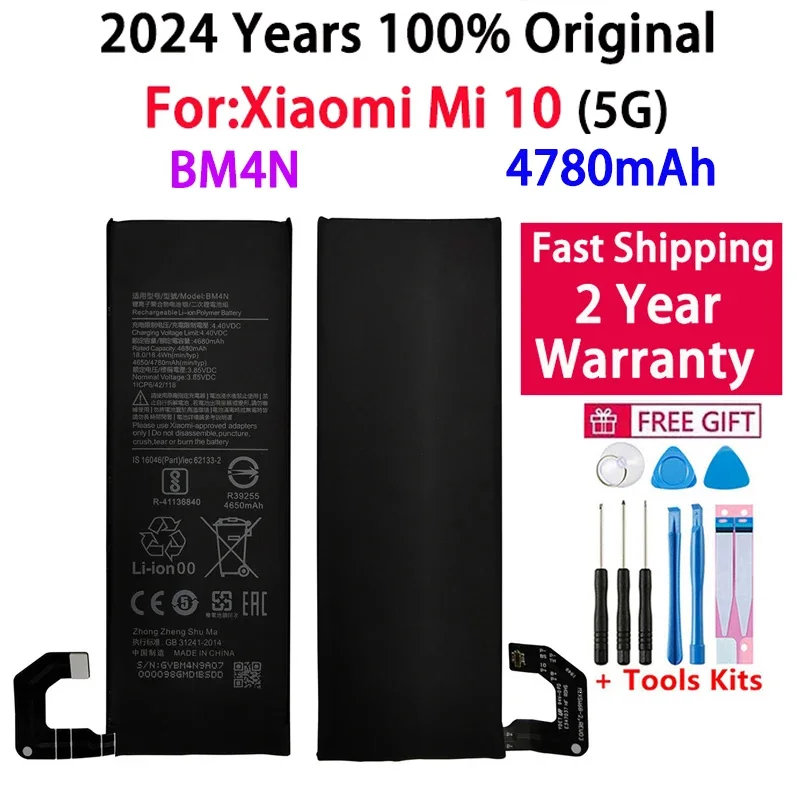 

100% Genuine Original Phone Replacement 4780mAh Battery BM4N For Xiaomi Mi 10 5G Mi10 Bateria Batteries +Gift Tools