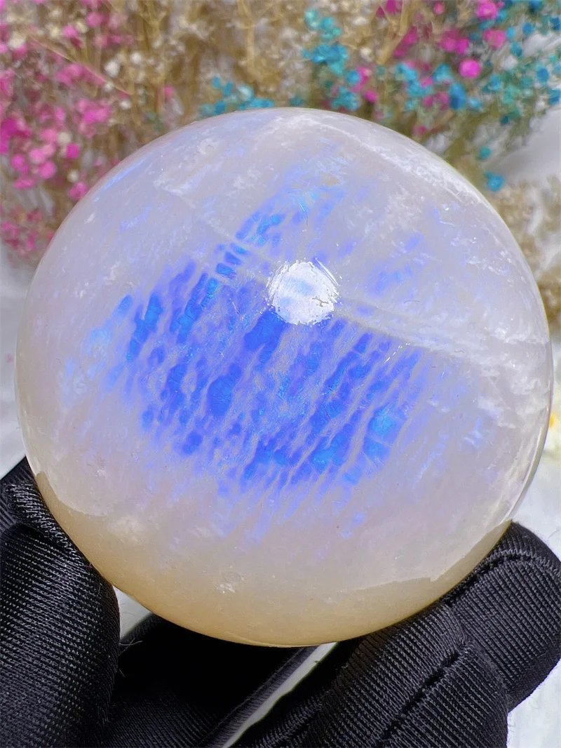 

Natura Crystal Stone Blue Moostone SPhere Free Form Carving Reiki Healing Stone Home Decoration Exquisite Gift