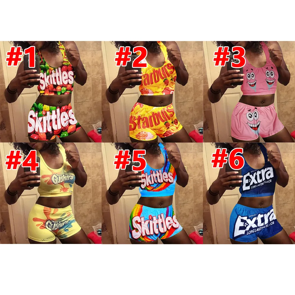 Kobiety seksowny Top bez ramiączek zestaw Mini Booty cukierki Juicy Coutoure dres Fitness Push Up Multicolor do klubu na imprezę ubranko z krótkim
