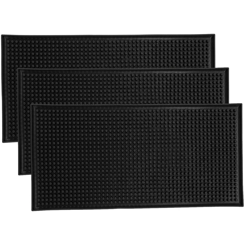 

3 Pack Black Bar Mat Spill Mat Glass Drying Mat Cocktail Mixing Service Mat For Counter Top(12Inch(L) X 6Inch(W))