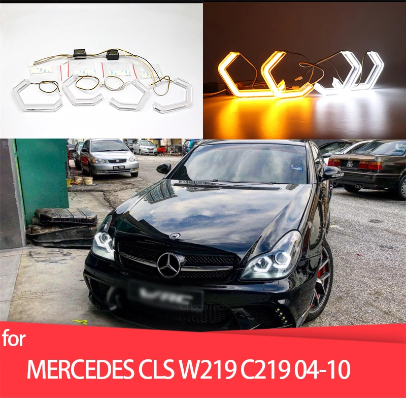 

Turn Signal Switchback M4 style White Yellow Ring Angel Eyes LED Light Rings for MERCEDES BENZ CLS W219 C219 2004-2010