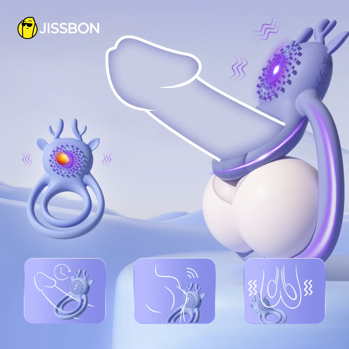 Jissbon Vibrating Penis Ring for Men E-Intense Moose Double Penetration  Dick Ring with 7 Vibration Modes Adult Sex Toy  Couple