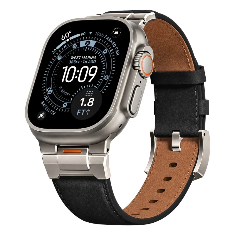 Lederarmband für Apple Watch Ultra 3/2/1 49mm 46mm 45mm 44mm Luxus Herrenarmband für IWatch Series 11 10 9 8 7 6 5 SE 3 Correa