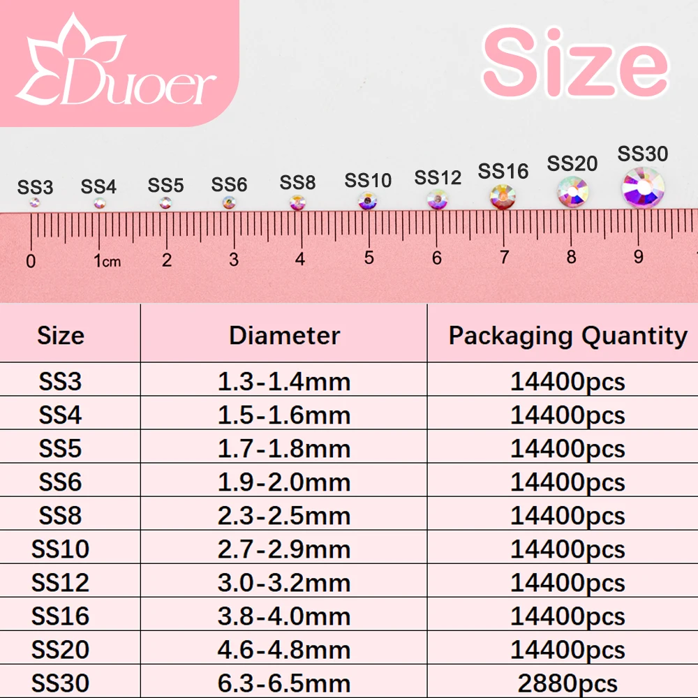 DUOER SS3-SS30 جودة عالية الزجاج الراين مشرق كريستال بريق مسطح ستراس الأحجار DIY بها بنفسك الحرف مسمار الفن الديكور