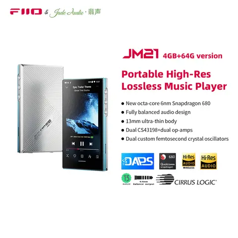 Lecteur de musique haute résolution FiiO JM21 (4+64 Go) Android 13 avec Snapdragon 680, Bluetooth, WiFi, USB DAC