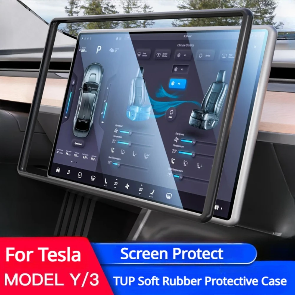 For Tesla Model 3 Y TUP Soft Rubber Protective Trim Cover Central Control Navigation Screen Protector Frame Black Pink White