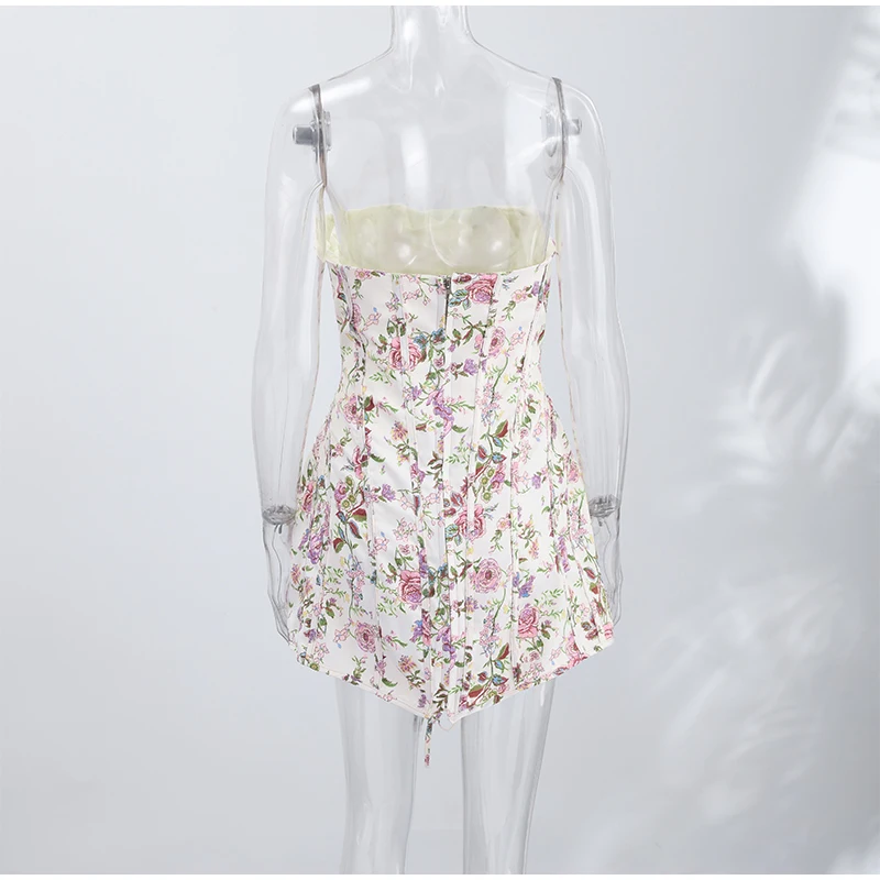 Elegantes Damen-Korsettkleid mit Blumenmuster, kurzen Ärmeln, rückenfrei, schmal geschnitten, Bandage-Stil, Party- und Abendkleid, Sommer 2026, neue Damenkleider – Detail 2