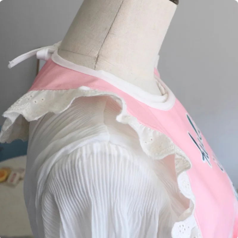 مريلة أطفال كبيرة الحجم لطيفة من الدانتيل الوردي للكبار قابلة لإعادة الاستخدام مقاومة للماء ومضادة للحشف ومضادة للزيت مريلة طعام للجنسين ABDL هدية حفلات لعب الأدوار