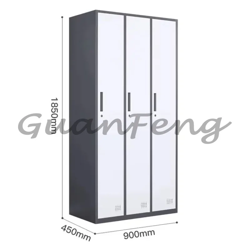 3‑Door Steel Metal Locker Wardrobe Iron Clothes Cupboard Storage Closet for Dormitory Use