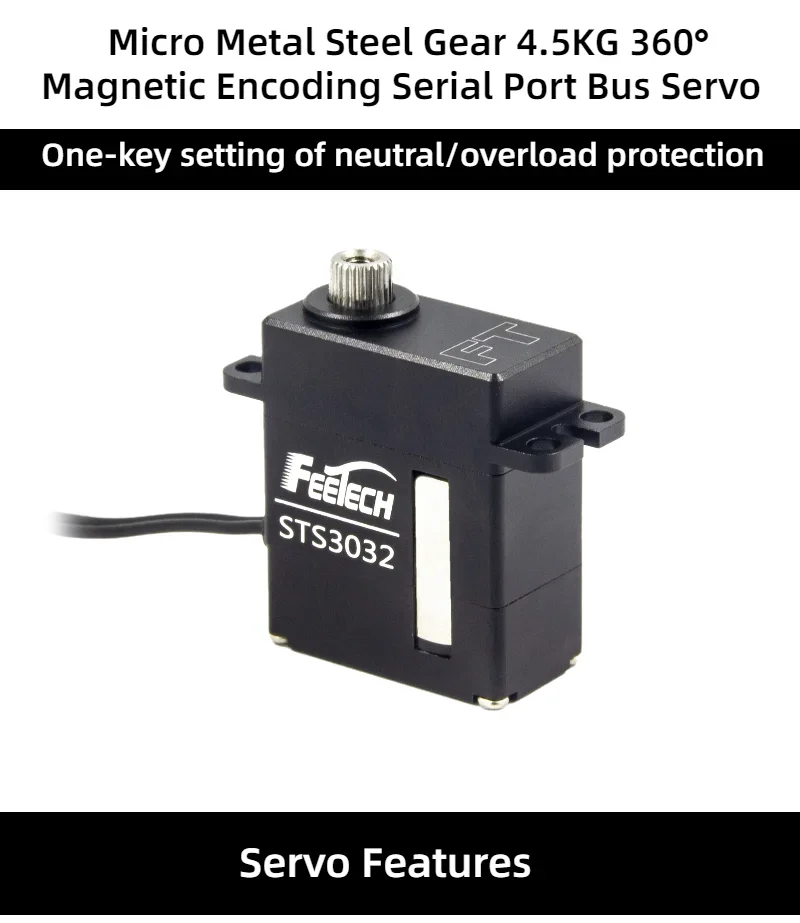 Feetech ST-3032 6V 4.5KG Moteur sans noyau à engrenages métalliques Servo 360 °   Encodeur magnétique TTL Bus série pour modèle de Robot RC servos numériques