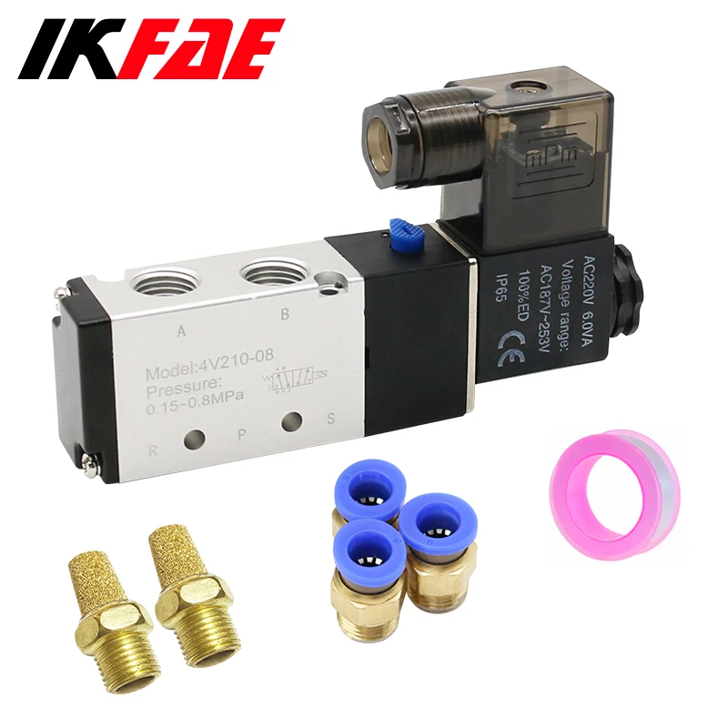 Pneumatic Electric Solenoid Valve 5 Way 2 Position Control Air Gas Magnetic 4V210-08 12V 24V 110V 220V Coil Volt