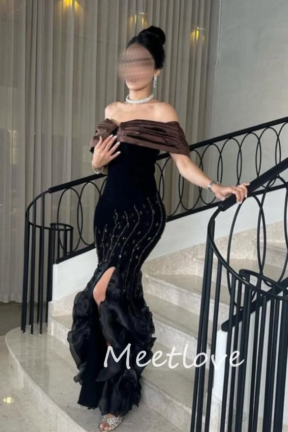 Meetlove 2024 Customized Women Mermaid Off Shoulder Sleeveless Pleated Ruffles Prom Dress Evening Party Gown Cocktail Dress