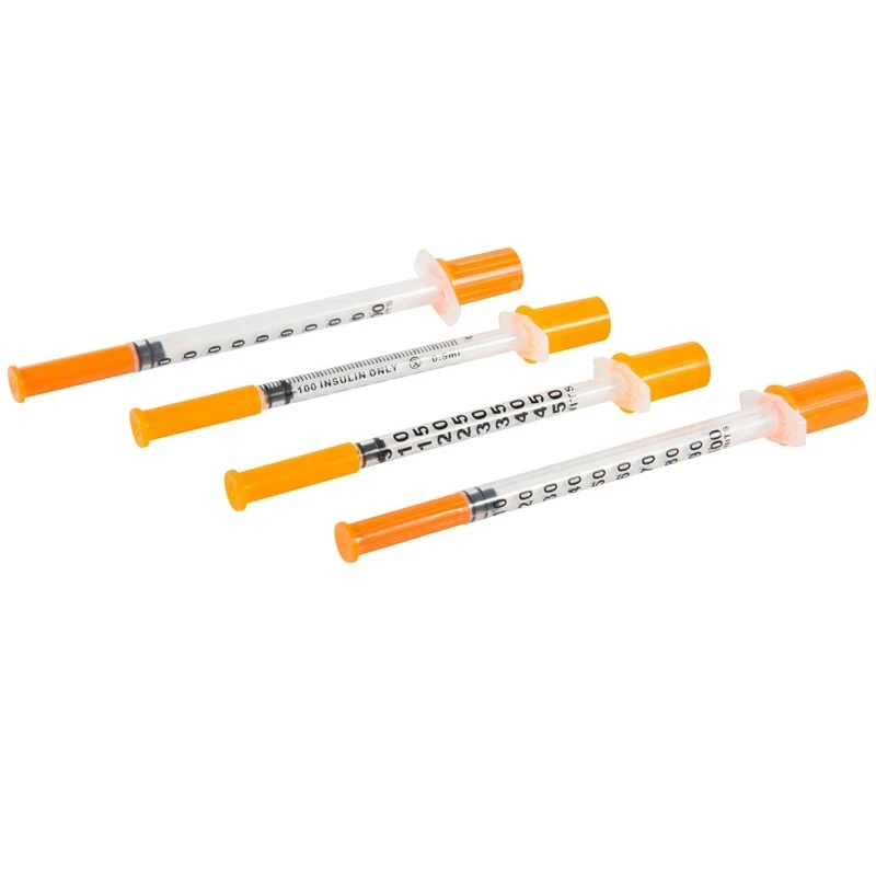 1ml descartável segurança estéril insulina tampa laranja seringa dispensador de líquido plástico para animais de estimação 20 pces/50 pces/100 pces