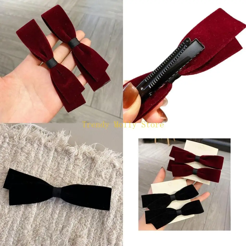 

N5KB Velvety Bows Clip Duckbills Hair Accessory Barrettes for Elegant Styling Women