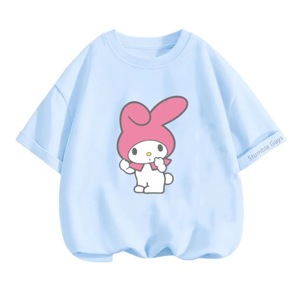 

Летняя детская футболка Kawaii My Melody для детей от 3 до 14 лет, модная одежда Sanrio с героями мультфильмов, модная одежда с короткими рукавами для мальчиков, топы для девочек