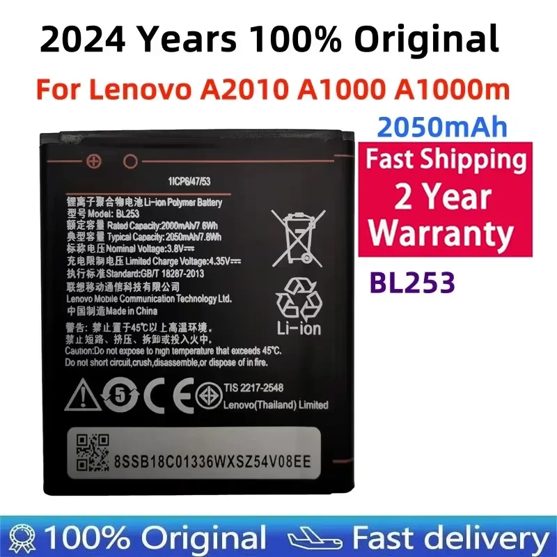 

100% Original 3.8V 2050mAh BL253 For Lenovo A2800D A3800D A3600D A2580 A2860 A2010 For Lenovo Vibe A 4.0" A1000 A1000m Battery