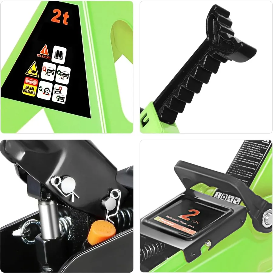 مجموعة عربة هيدروليكية منخفضة المستوى/مقبس أرضي مع حاملين رافيت بسقاطة، سعة 2 طن (4000 رطل)، أخضر، PM-TOL-FJ3P- #5