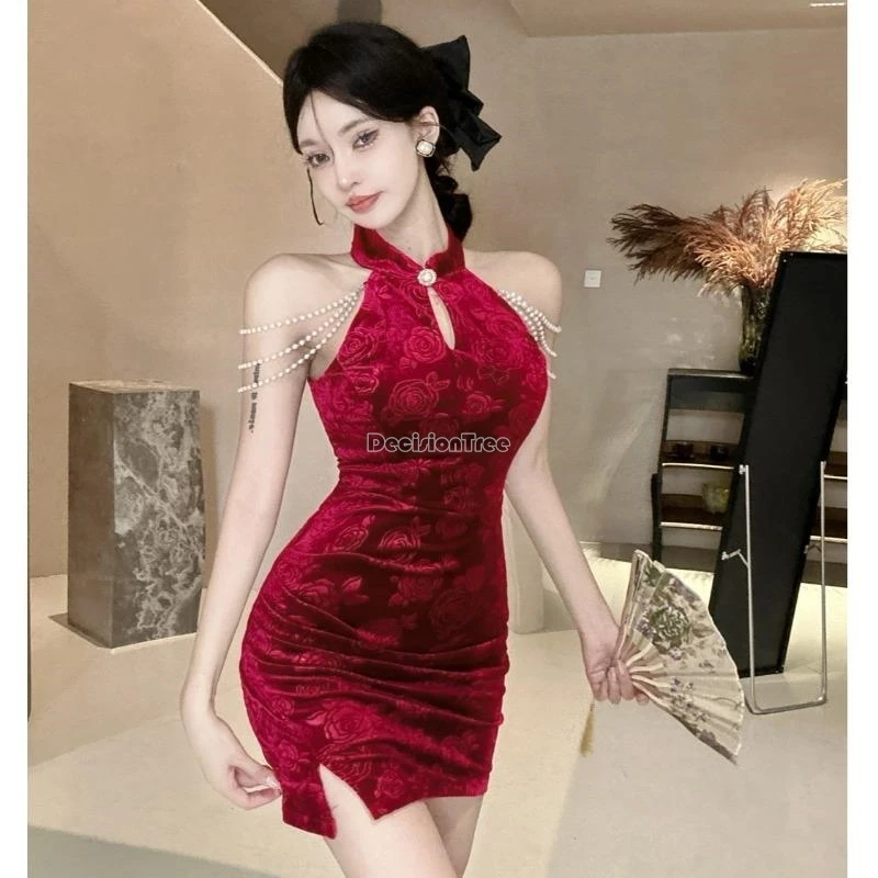 2025 women\'s improved chinese sleeveless slimming cheongsam new sexy female hollow out design retro fashion party qipao dress