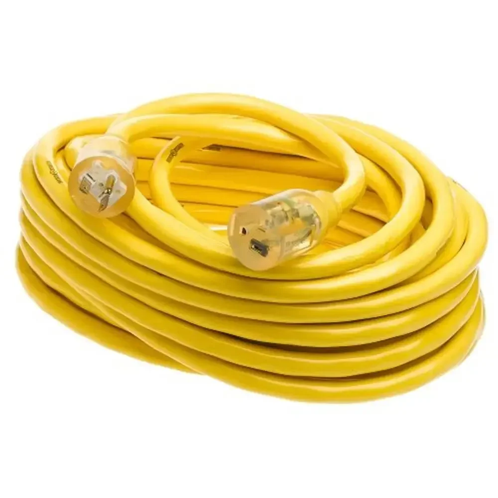 

Heavy Duty 50Ft 10 Gauge Extension Cord 3 Conductor Weather Resistant Generator L5-20 T-Blade Oil Grease Moisture Abrasion