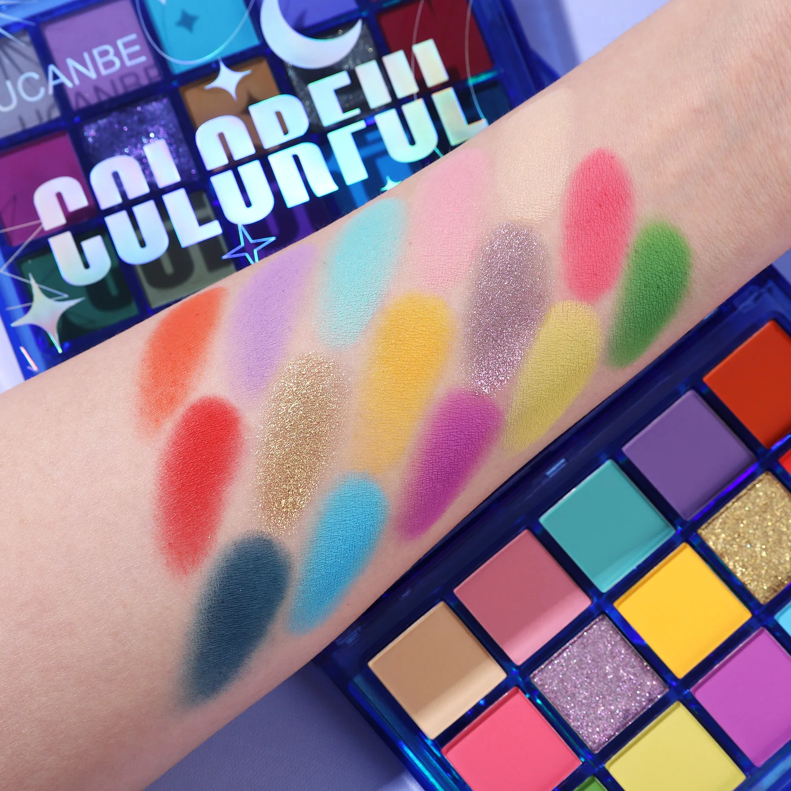 UCANBE Colorful Eyeshadow Palette, 15 Colors Shimmer Matte Metallic Neon Eye Makeup, Rainbow Green Pink Purple Orange Blue