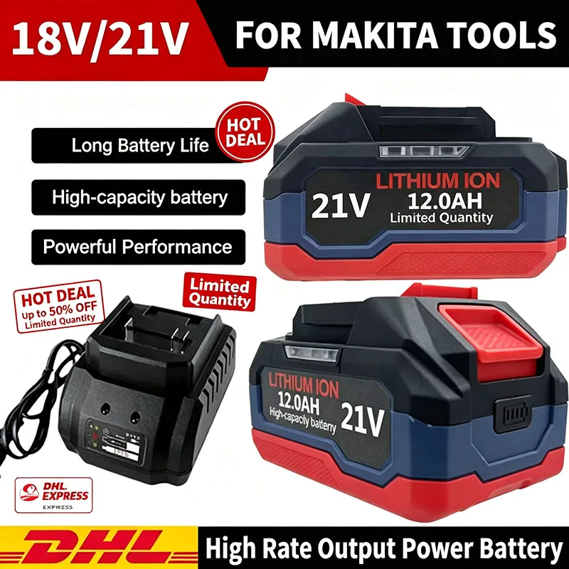 Compatible Replacement Li-ion Battery For Makita 18V/21V 6Ah-12Ah High Capacity With LED Indicator Power Tool Battery Pack