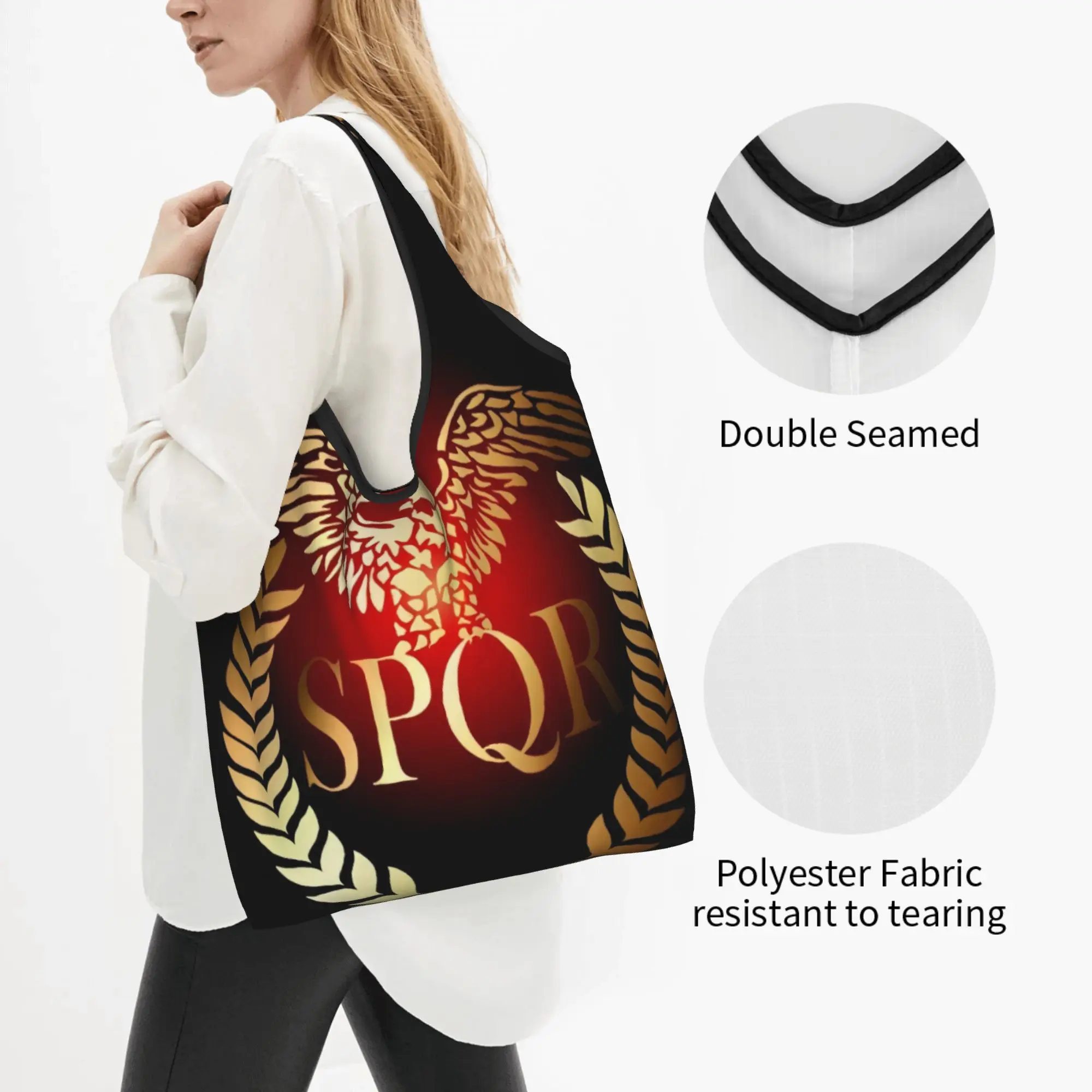 Roman Empire Gold Imperial Eagle  Grocery Shopping Bag Funny Shopper Shoulder Tote Bag Big Capacity Portable Rome SPQR  Handbag