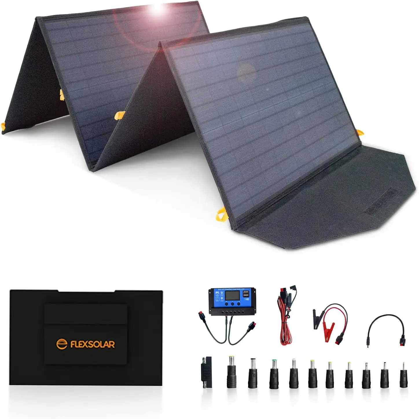 Flexsolar 120W Foldable Solar Panels Chargers 20V-28V Dc Output Ip65 Waterproof Power Outage Emergency Portable Panels Camping