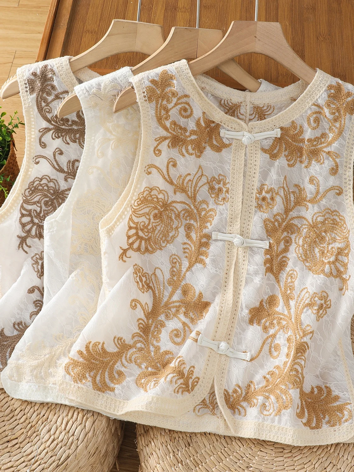 

New Chinese Sle Embroidered Vest Tank Top plus Size round Ne Slimming Svel Women's irt Commute Retro Straight Tube