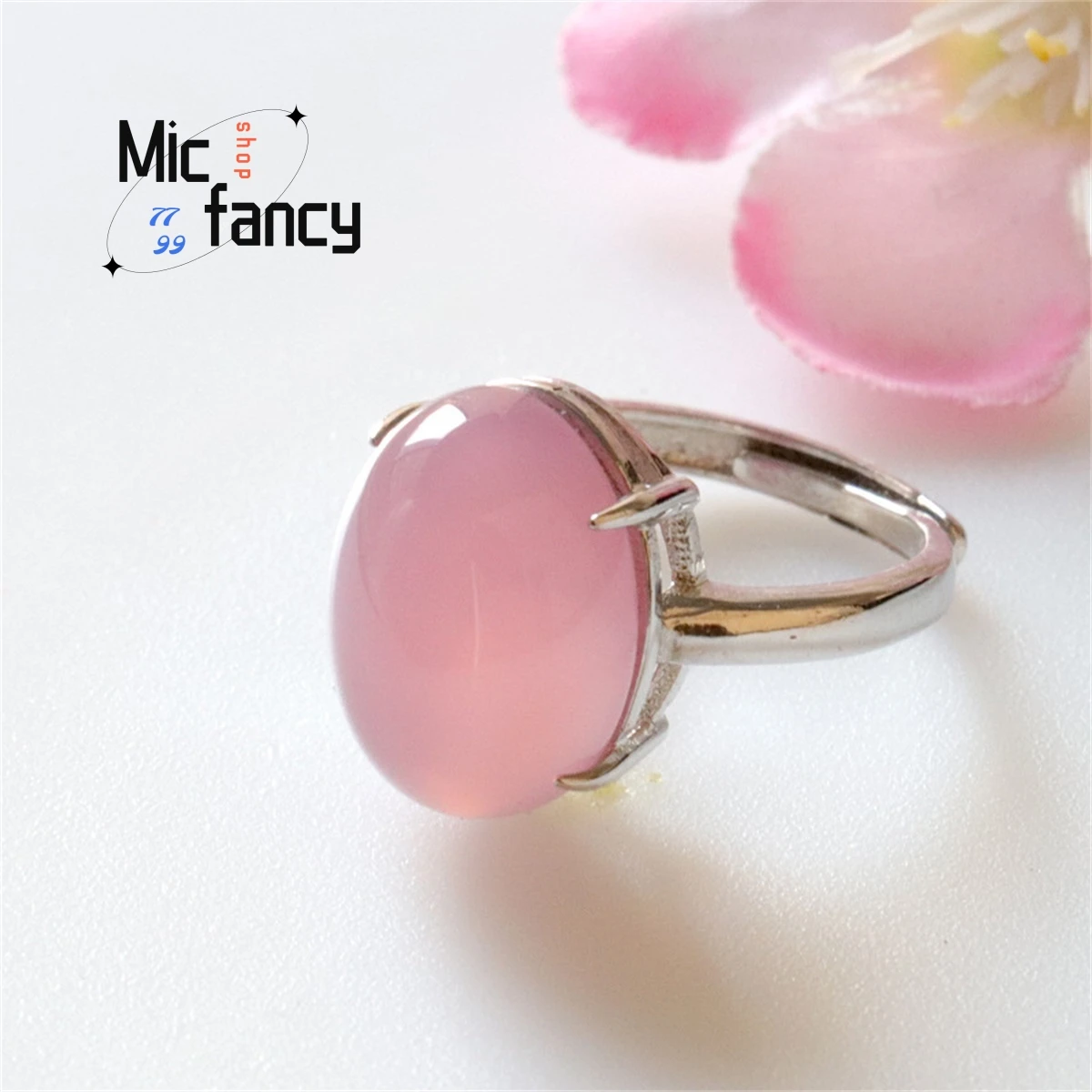 S925 Silver Lnlaid Natural Authentic Pink Chalcedony Agate Ring Fine Jewelry Sweet Romantic Simple Generous Gift Female Boutique