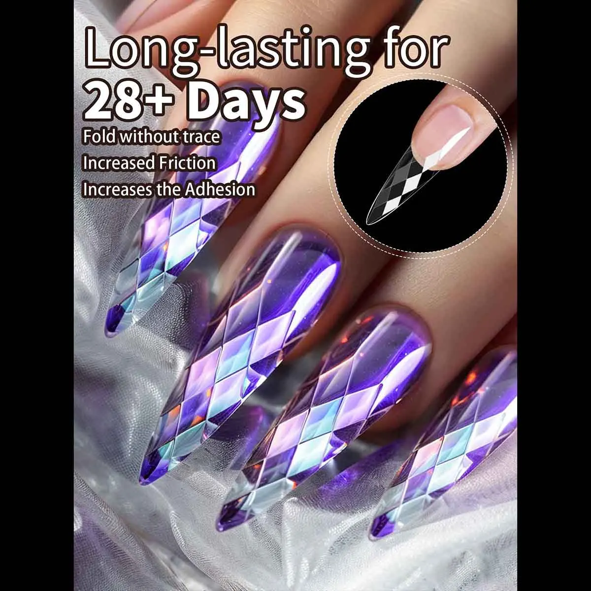 3D Diamante Rombo Punte per unghie finte trasparenti Lungo Stiletto Bara Copertura completa Strumenti di decorazione per unghie 12 dimensioni 120PC Stampa sulle unghie