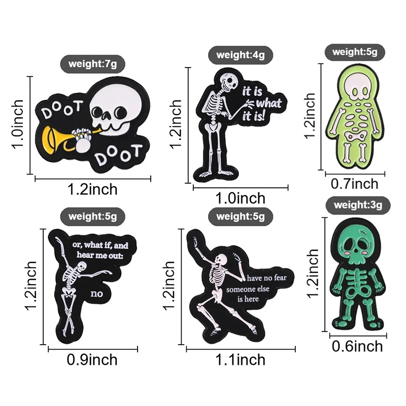 Halloween Punk Skeleton Enamel Pins Gothic Humor X-ray Skeleton Doot Doot Trumpet Dancing Skeleton Brooch Bag Badge Jewelry Gift