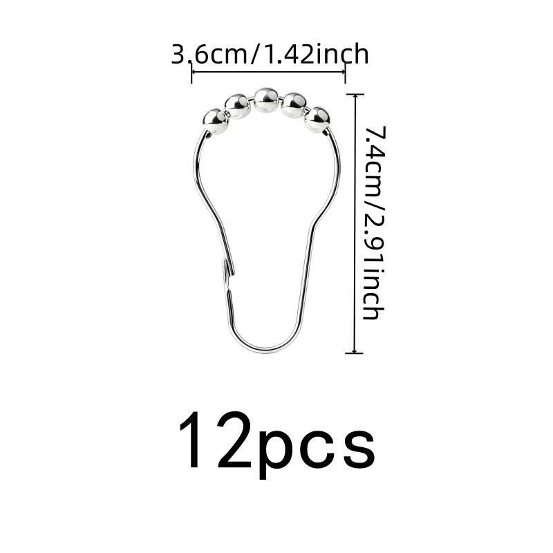 12 pcs Home Daily Gourd Hooks, Rolling Ball Smooth Slide, Wardrobe Closet Rod & Shower Curtain, Anti-Fall No Jam Design