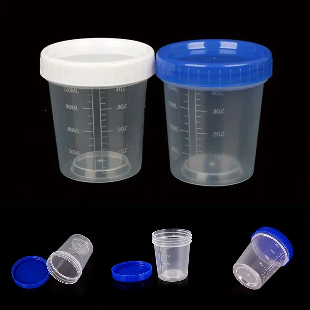 120ml Laboratory Measuring Cup With Lids Plastic Specimen Sample Jars Graduated Measuring Cups Kitchen Storage Container