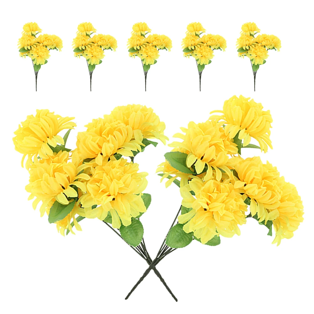 

7 Pcs Yellow Simulated Chrysanthemum Bouquet Fake Flowers Cemetery Decoration Tombstone Grave Floral Arrangement Long Lasting
