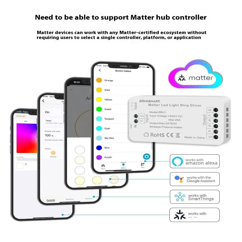 Kontroler oświetlenia taśmy Led Zemismart Matter przez WiFi RGBCW inteligentny sterownik Led obsługa Smartthings Alexa Google Home kontrola aplikacji