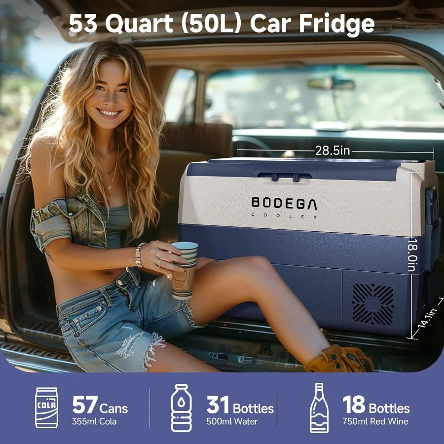 12 Volt Portable Car Refrigerator with APP Control for Outdoor Camping and Road Trip 53 Quart RV Fridge with Electric Compresso