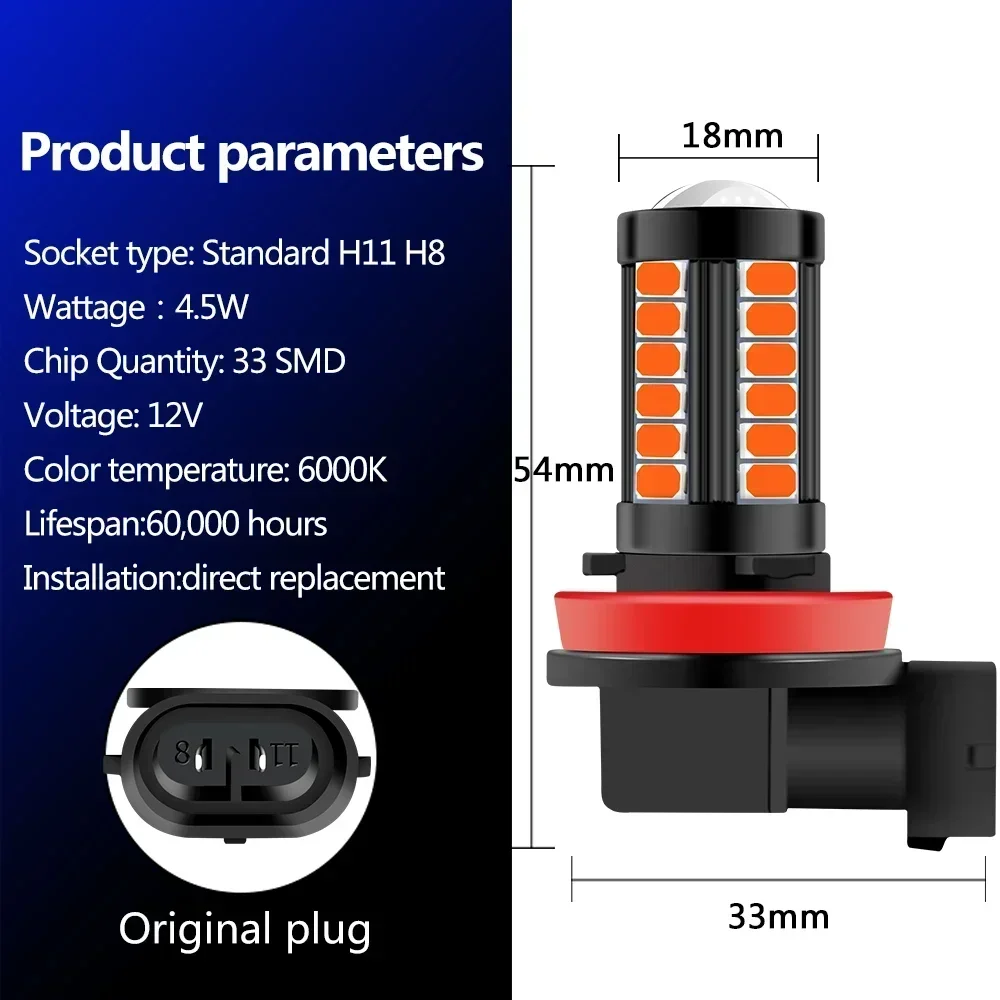 H11 H8 H4 H7 9005 9006 LED Fog Light Bulbs Extremely Bright Car DRL Driving Fog Lights 5730 33SMD 12V White/Amber/Red/Blue/Pink